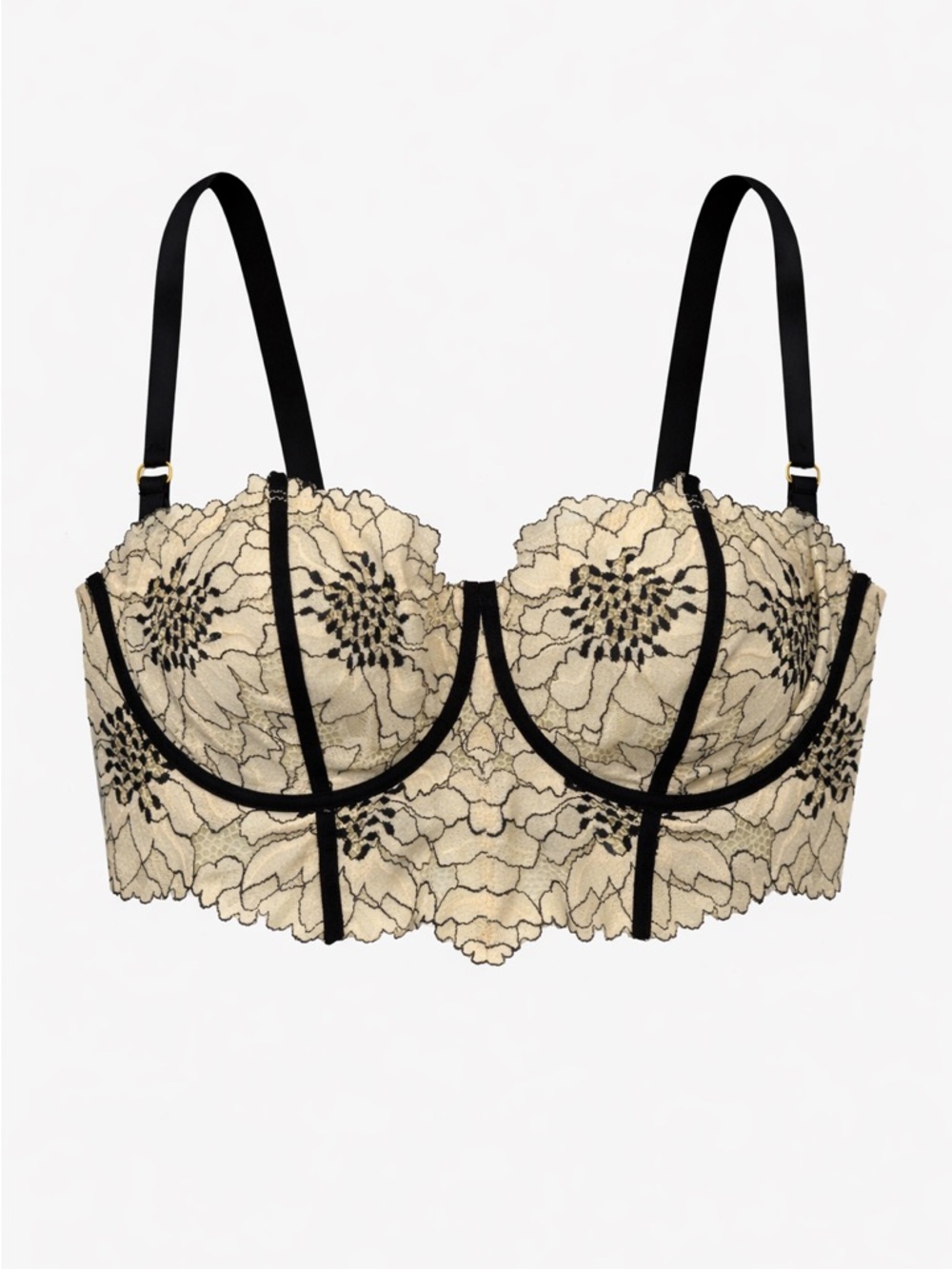 Aerie Power Midnight Lace Bra 34DD Vanilla Longline Underwire Boudoir
